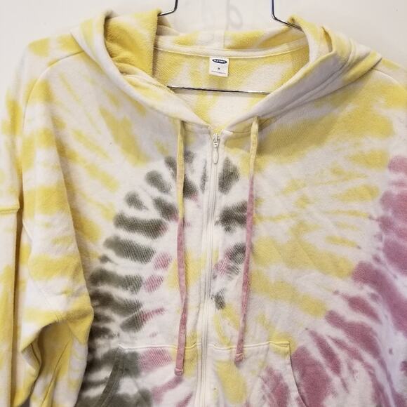 Old Navy Tie Dye Hoodie Yellow Gray Pink Zipper Jacket Juniors Size M - Picture 2 of 12